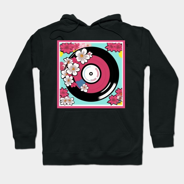 Retro Kawaii Aesthetic Pink Sakura Flowers Vintage Vinyl Hoodie by musicgeniusart